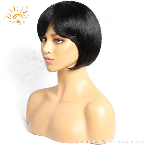 Pixie Cut Straight Short Bob Wigs Sunlight hair Full Machine Wigs with bangs 100 % human hair wigs for black women
